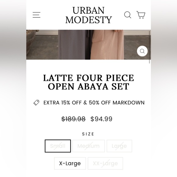 Urban Modesty Open Abaya Set- Latte 4 pc NWT Size S - Picture 2 of 2